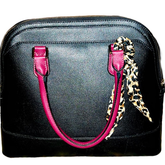 Karl Lagerfeld Paris Black Leather & Magenta Simone Satchel - Picture 4 of 16